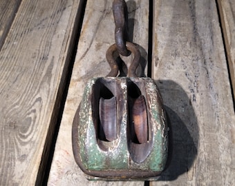 Puleggia doppia vintage: arredamento nautico rustico, legno patinato e metallo