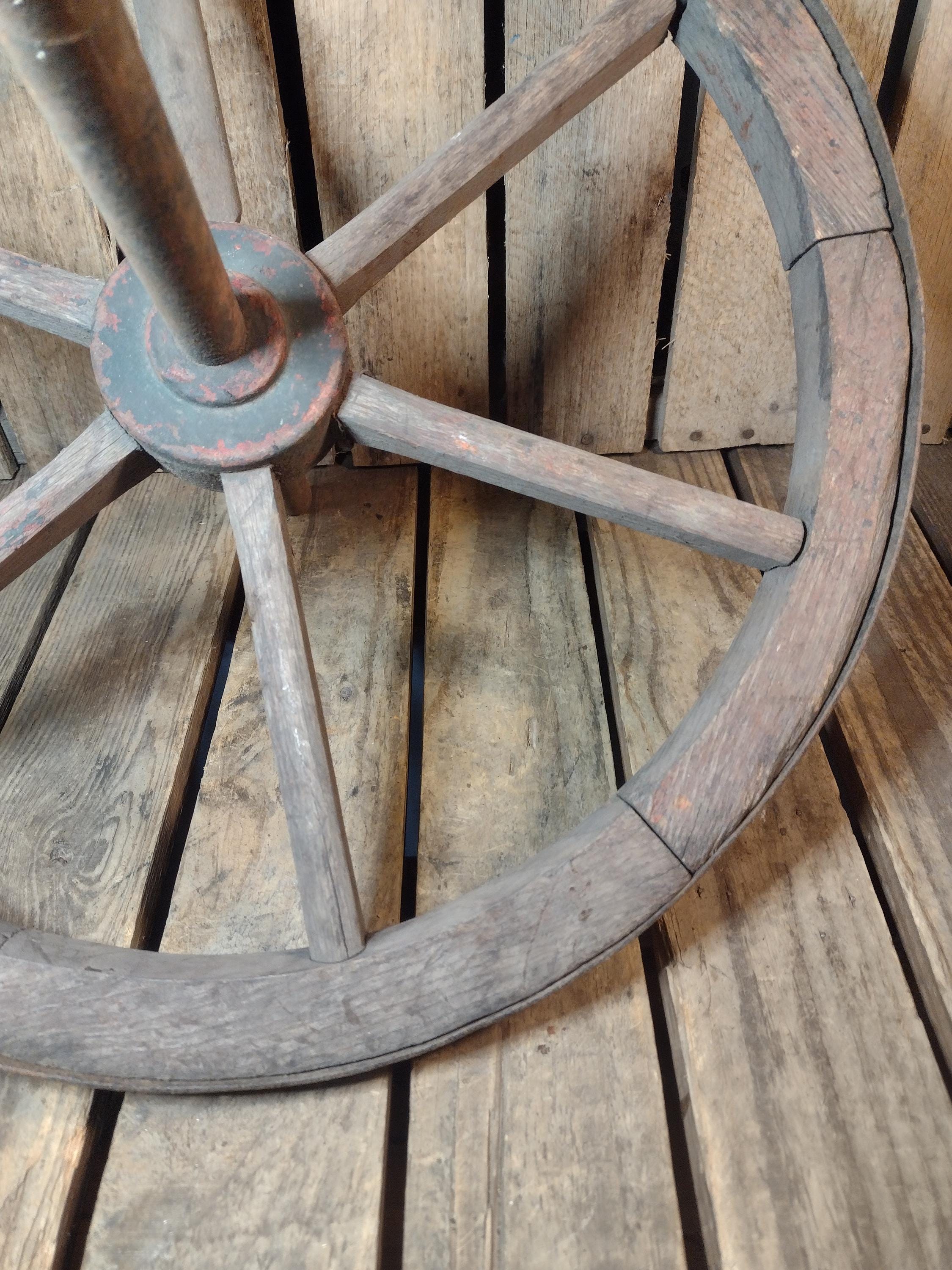 Antique Wooden Spoked Wheel With Hub Axle Rod – Rustic Farmhouse Decor ...