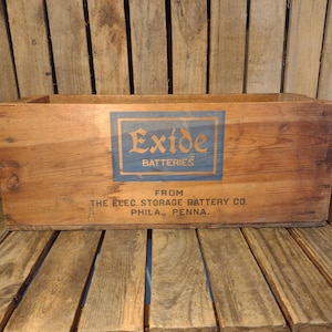 Vintage Exide Battery Crate | Rustic Wooden Box | Industrial Decor | Philly Antique Storage Bin