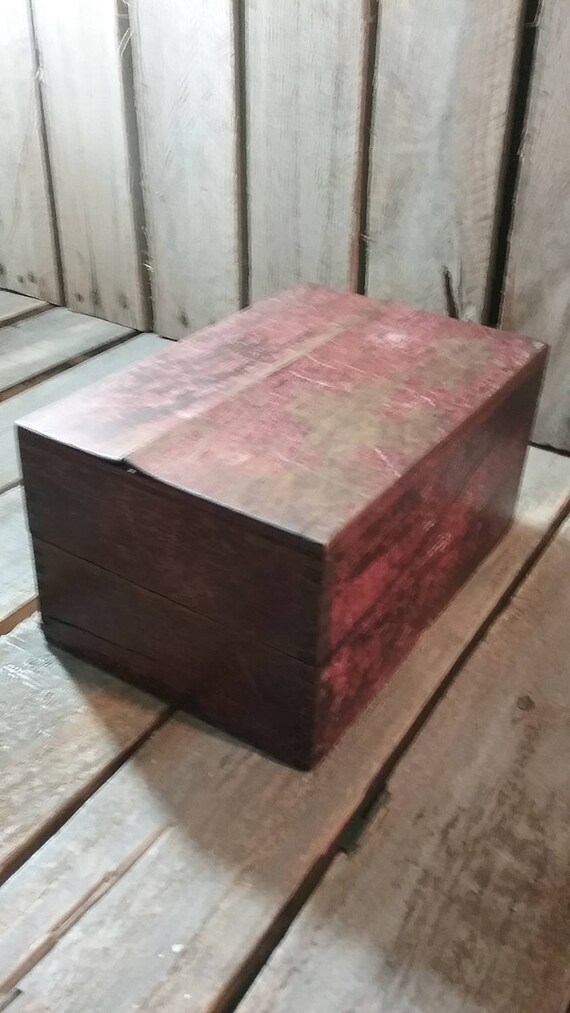 Vintage Recipe Box Wooden Rustic Index 50