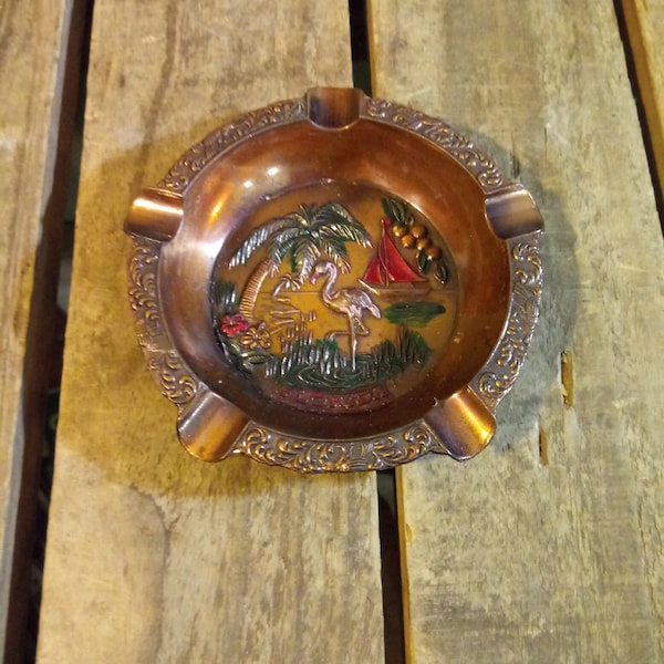 Small Metal Ashtray, Vintage Flamingo Ashtray