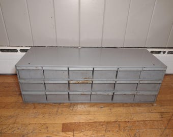 Vintage Gray Steel 18-Drawer Cabinet – Industrial Parts Organizer