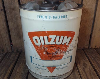 Vintage Oilzum Five Gallon Motor Oil Can With Handle Lid