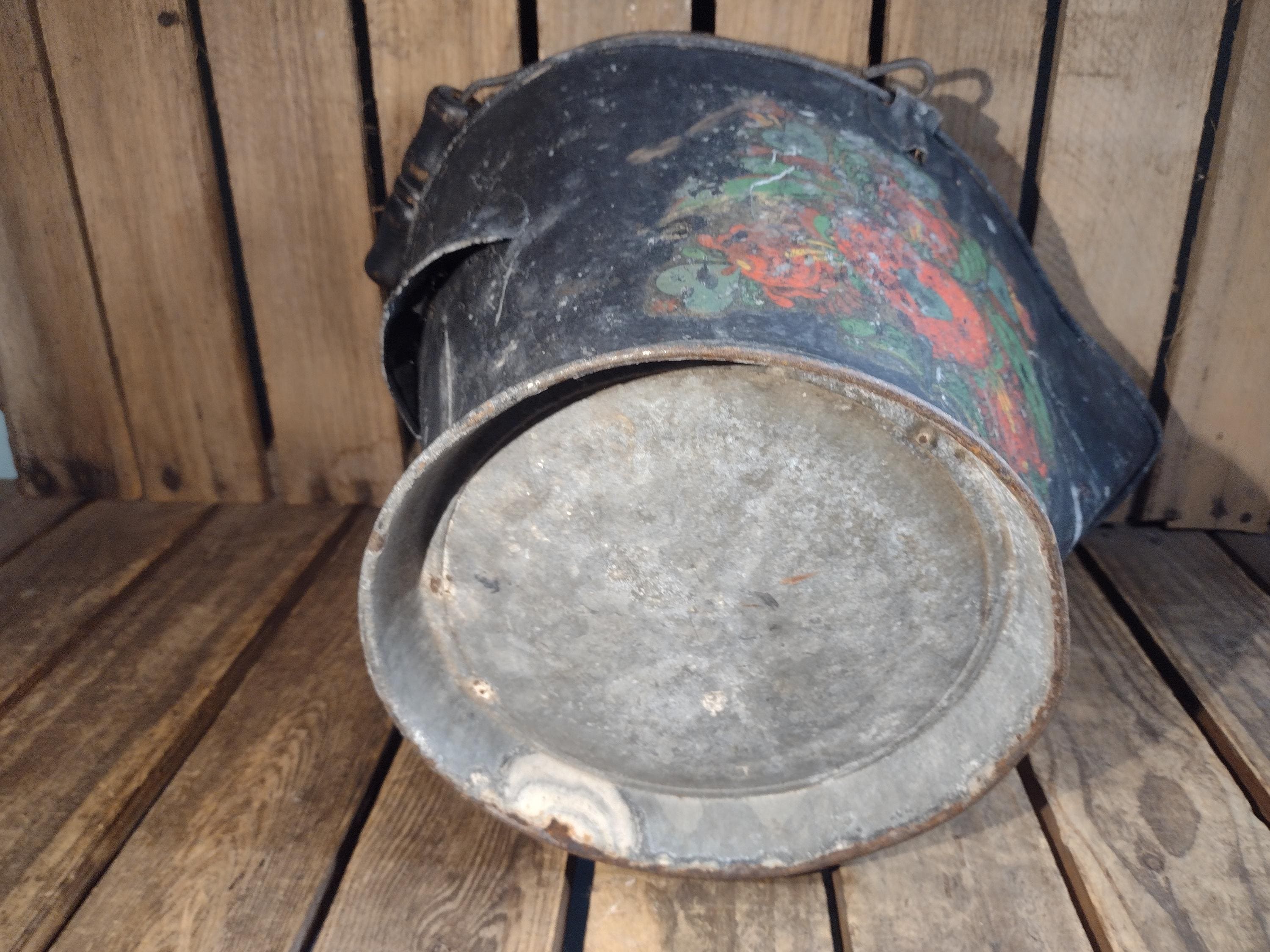 Rustic Ash Bucket Vintage Coal Scuttle Metal Ash Bucket Rustic Fireplace Hod With Handle ...