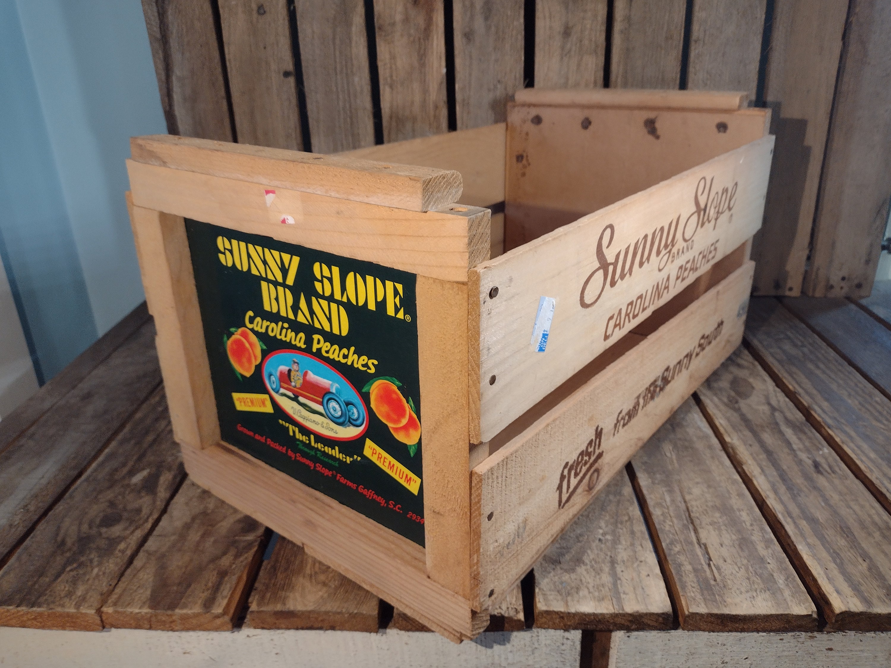 Vintage Sunny Slope Peach Crate: Rustic Farmhouse Decor Vintage Sunny Slope Peach Crate: Rustic Farmhouse Decor