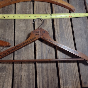 Set of 5 Vintage Wooden Clothing Hangers – Stanley Hotel – Rustic Wardrobe Hangers – Collectible Hotel Memorabilia