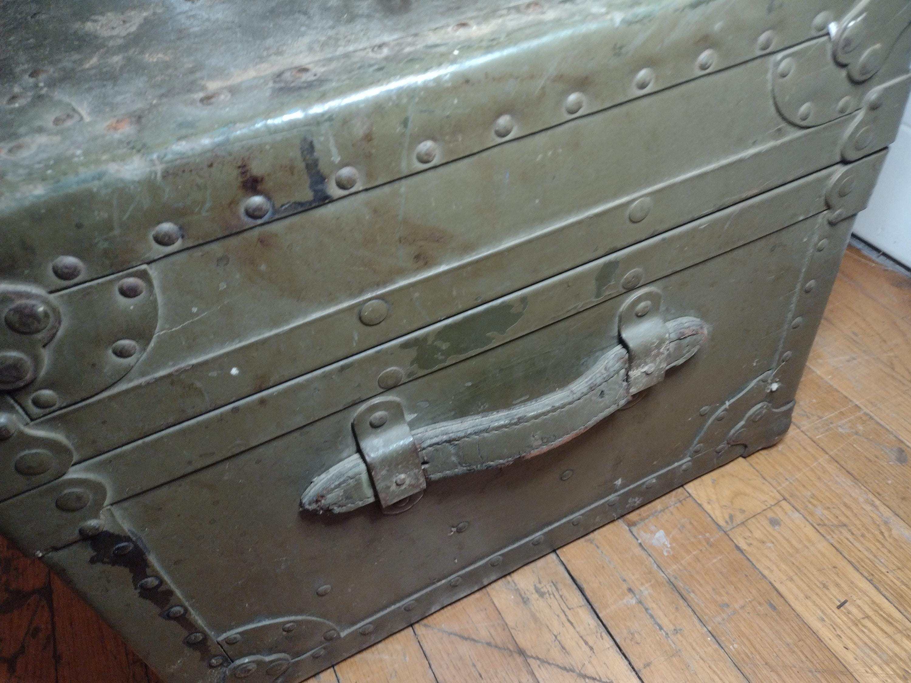 Military Boot Box Military Wood and Metal Footlocker Trunk Army Transport Chest ...