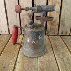 Vintage Brass Blow Torch • Distressed Industrial Tool • Rustic Farmhouse Decor