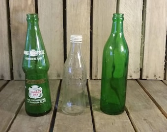 Vintage Soda Bottles, Canadian Dry, Coca Cola,  Clicquot Club