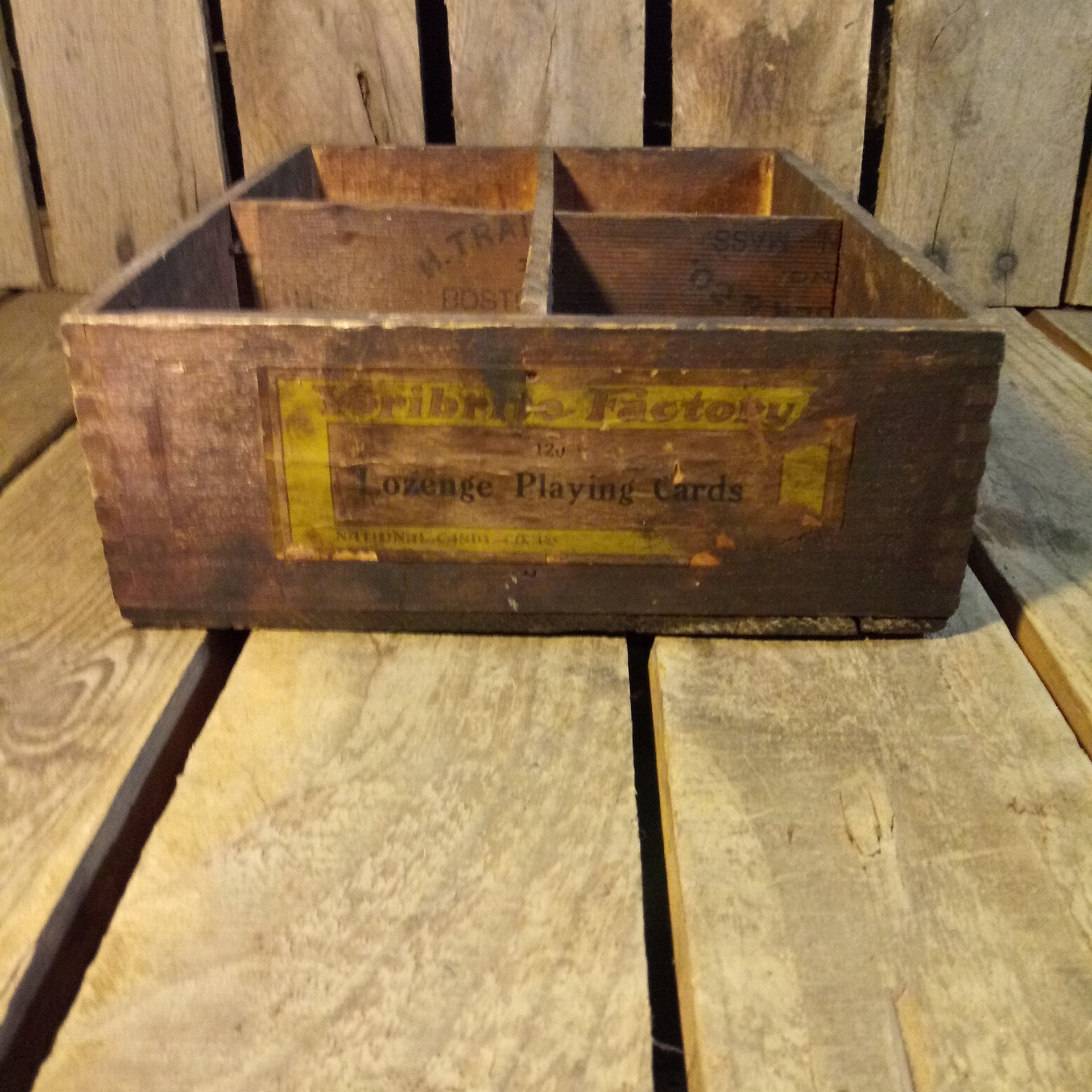 Pyf Box Antique Wooden Playing Card Crate Box Small Divider Organizer 10.5x7 ...
