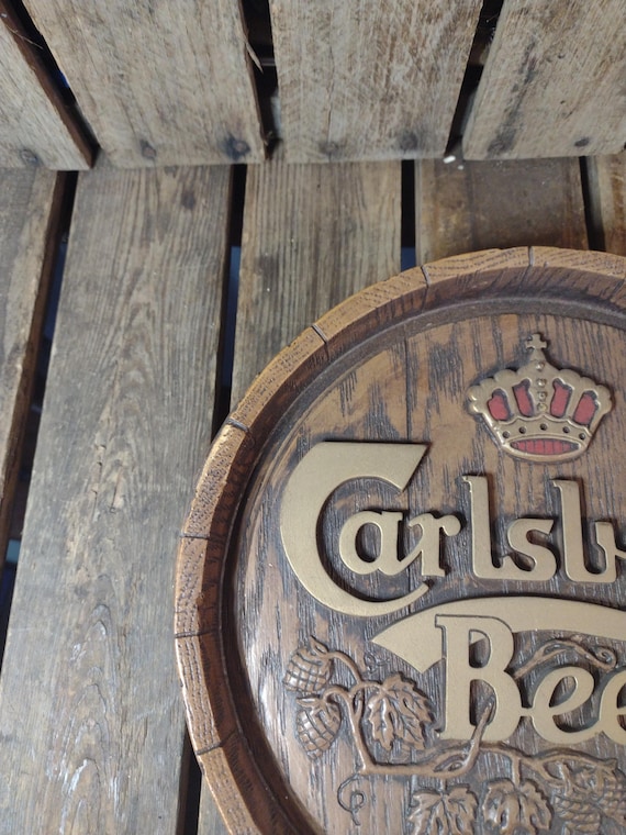 Carlsberg Beer Wall Sign Round Wooden Look Bar Decor Man Cave Pub
