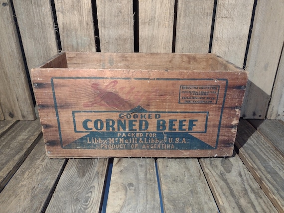 USA WOOD BOX ピンストライプ Vintage Libbys Corned Beef Wooden Crate Box – Rustic Farmhouse