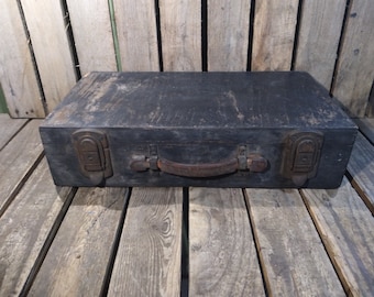 Antique Wooden Suitcase | Rustic Farmhouse Storage Box with Handle 18.75x10.75x4.5