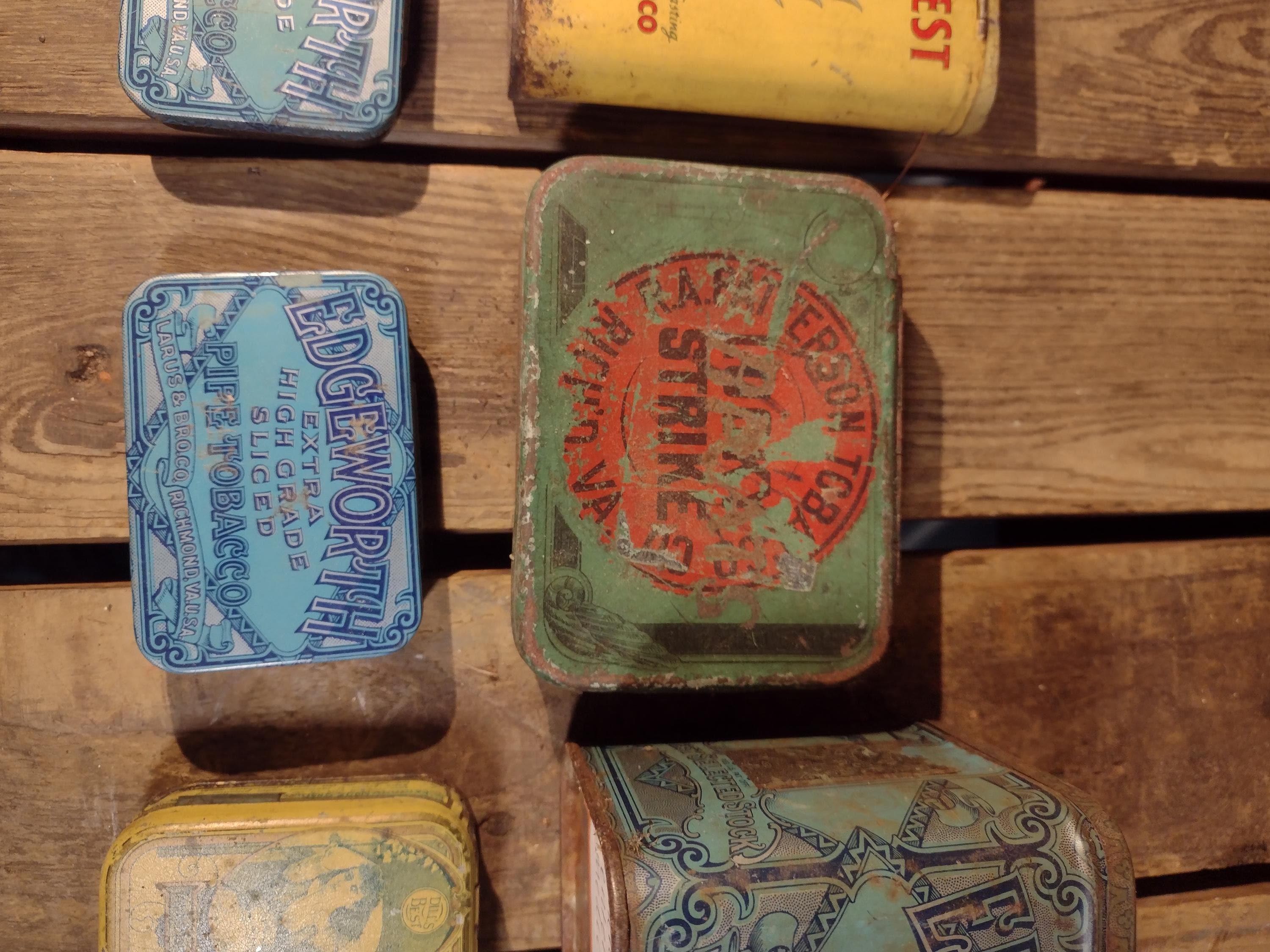 tin tobacco cans Vintage Prince Albert Round 14 oz Empty Containers Lot of 4 Tobacco Tin (Patterson's Tuxedo Tobacco)