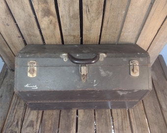 Vintage Kennedy Metal Toolbox: 22 Inch Industrial Storage Chest, Rusty Patina Machinist Box