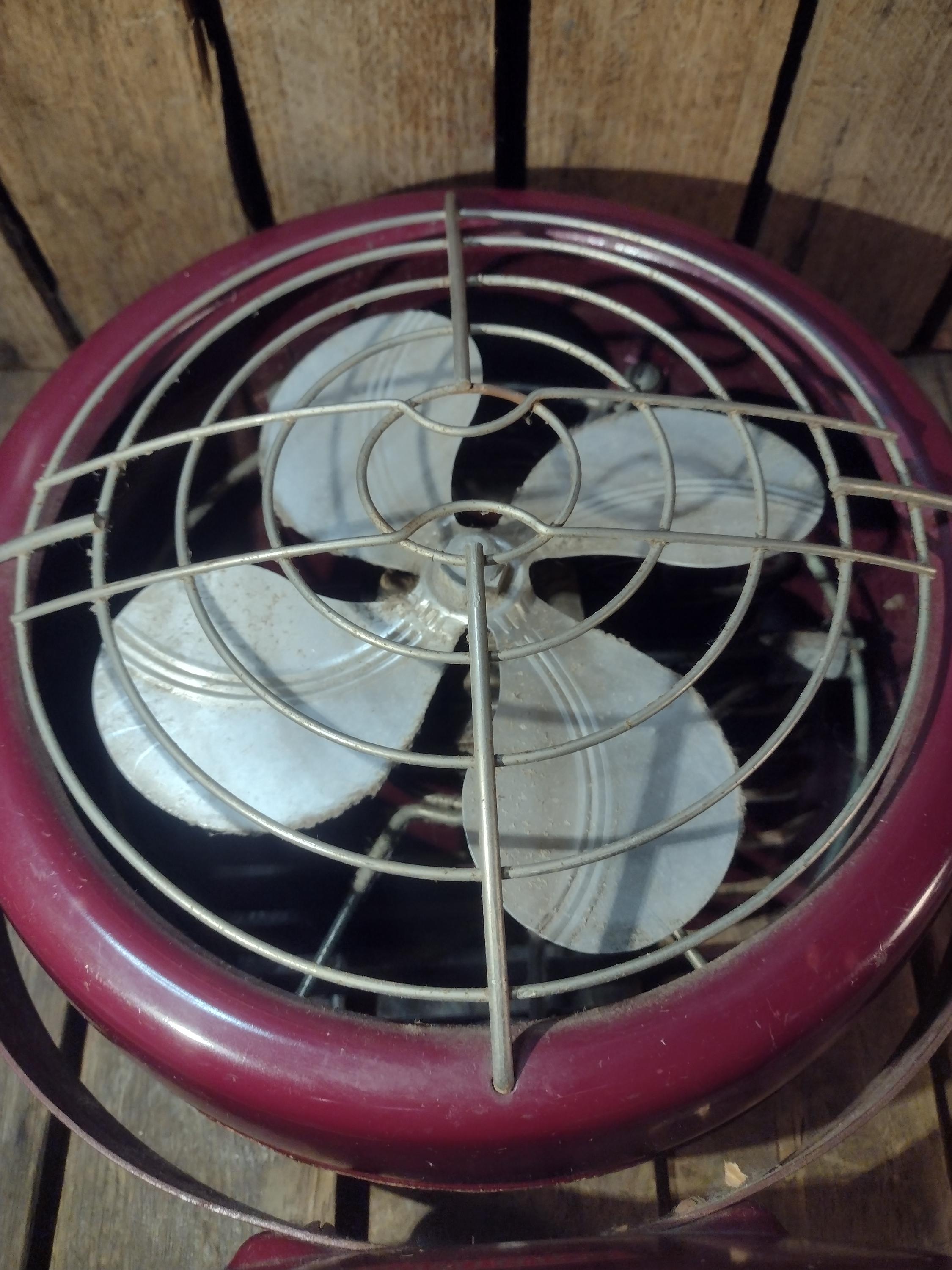 Vintage Dominion Electric Fan – Burgundy Metal Desk Fan – Retro