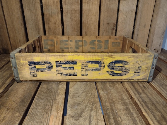 Vintage Pepsi Wooden Crate 1971 Yellow Soda Pop Advertising Box