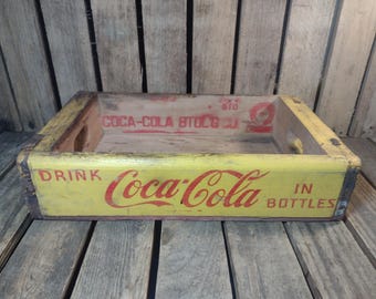 1966 Coca-cola Wooden Crate Yellow Drink Coca-cola in Bottles Box