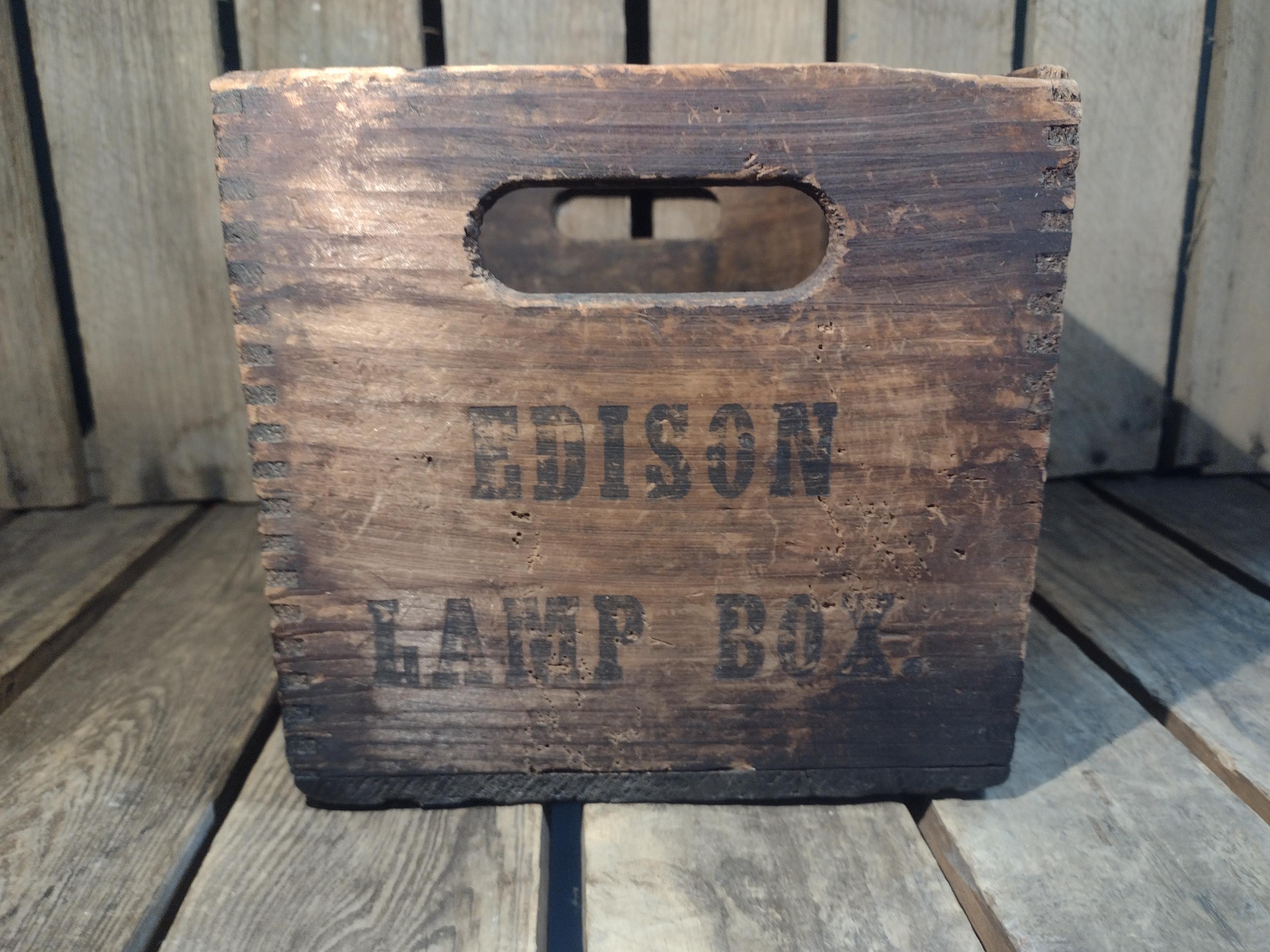 Antique Edison Lamp Box: Rustic Industrial Decor, Collectible