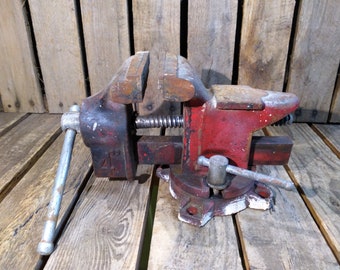 Vintage 4 Inch Bench Vise – Heavy Duty Cast Iron Workshop Tool with Swivel Base