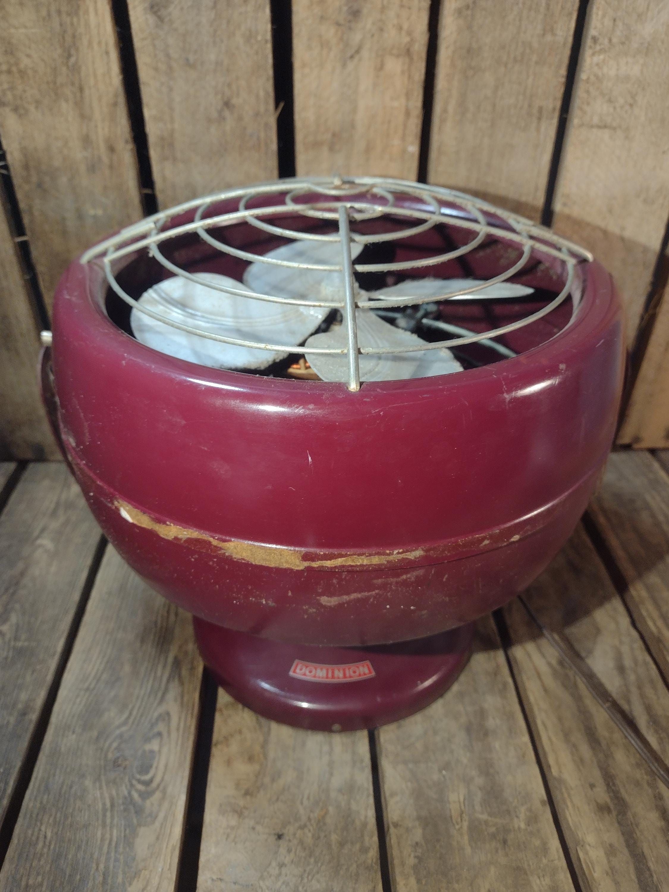 Vintage Dominion Electric Fan – Burgundy Metal Desk Fan – Retro