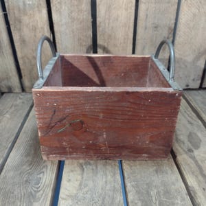 Vintage Wooden Box with Metal Handles Rustic Storage Crate Farmhouse Primitive Decor Organizer 8x7x6.75