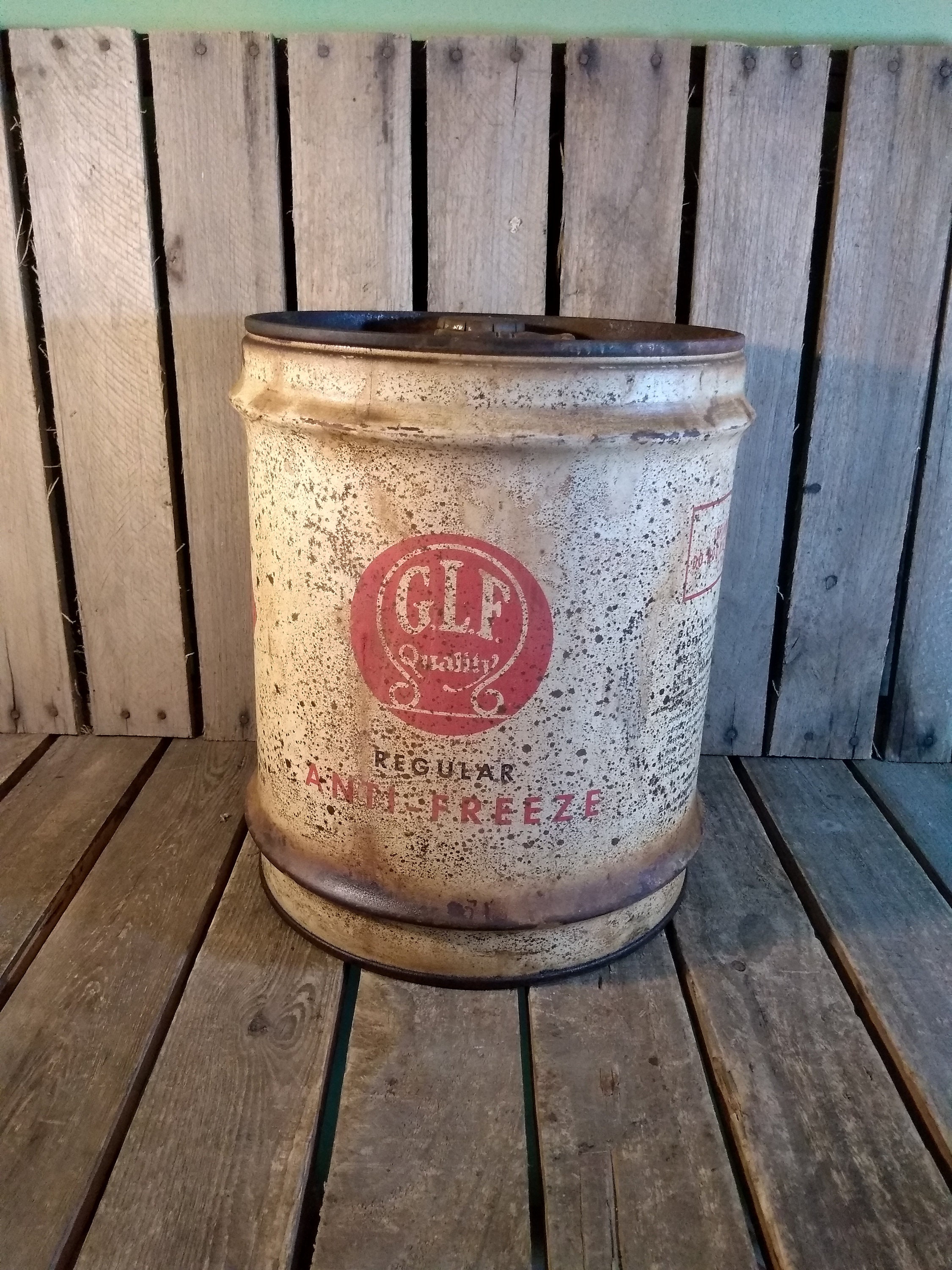 Vintage GLF Antifreeze Can Rustic Farmhouse Decor Gas Oil Can