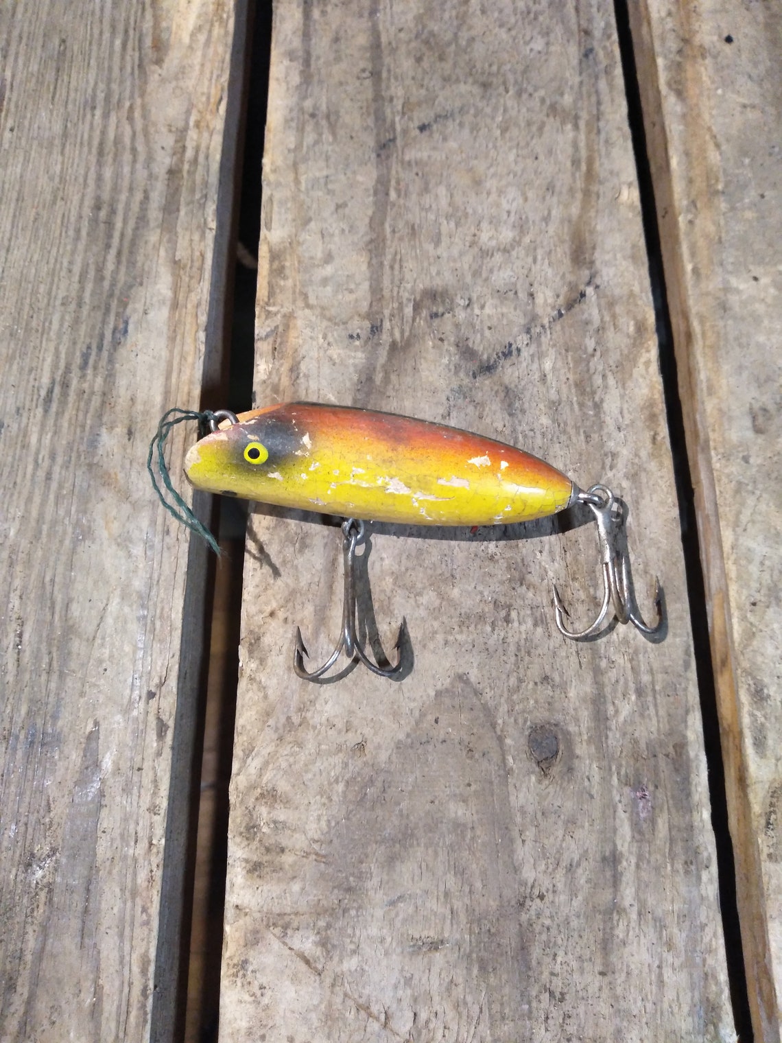 Vieux Leurre De Pêche En Bois Fait Main Art Populaire Vintage