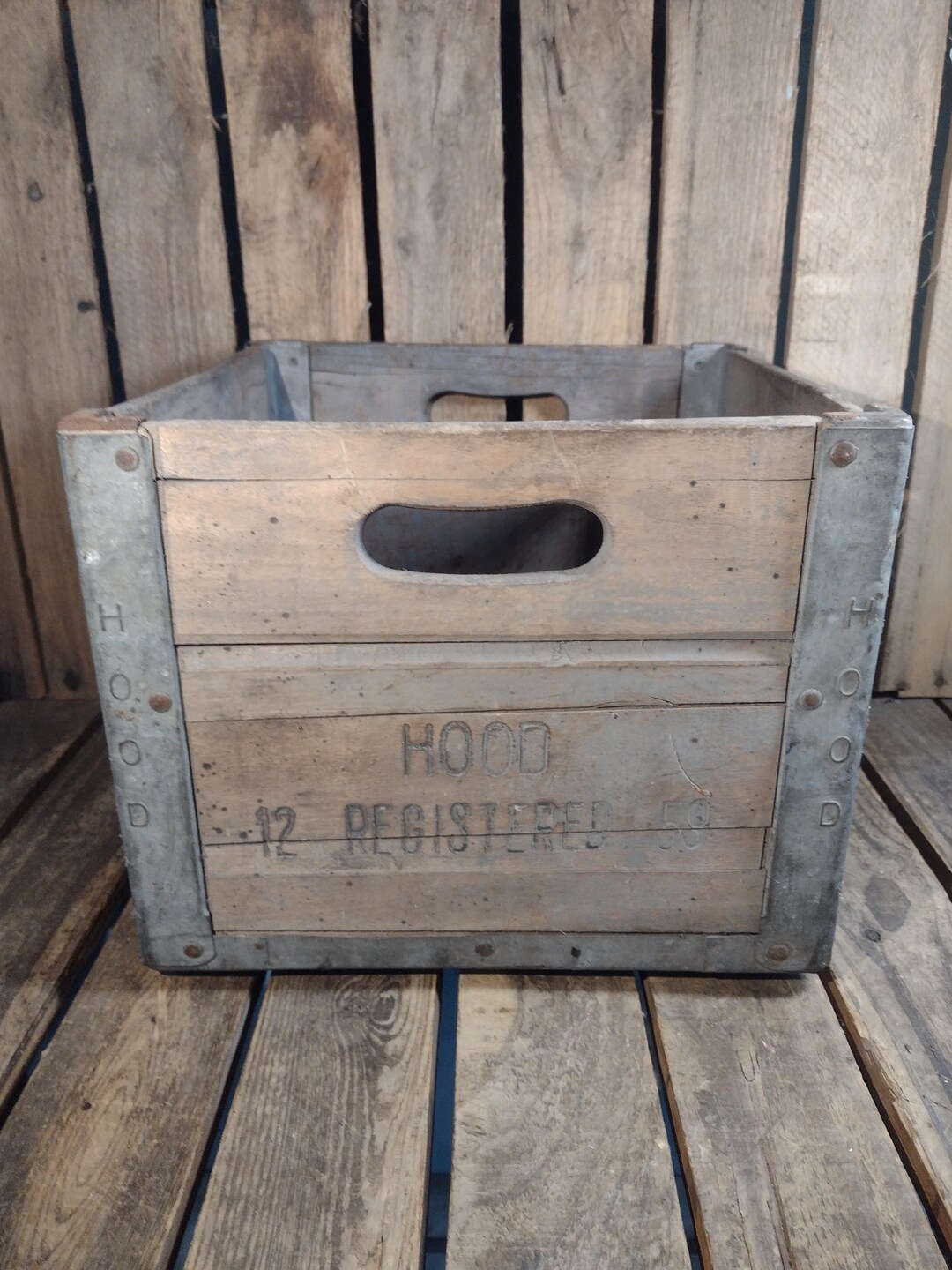 Vintage 1959 Hood Milk Crate: Rustic Farmhouse Storage Box - Etsy