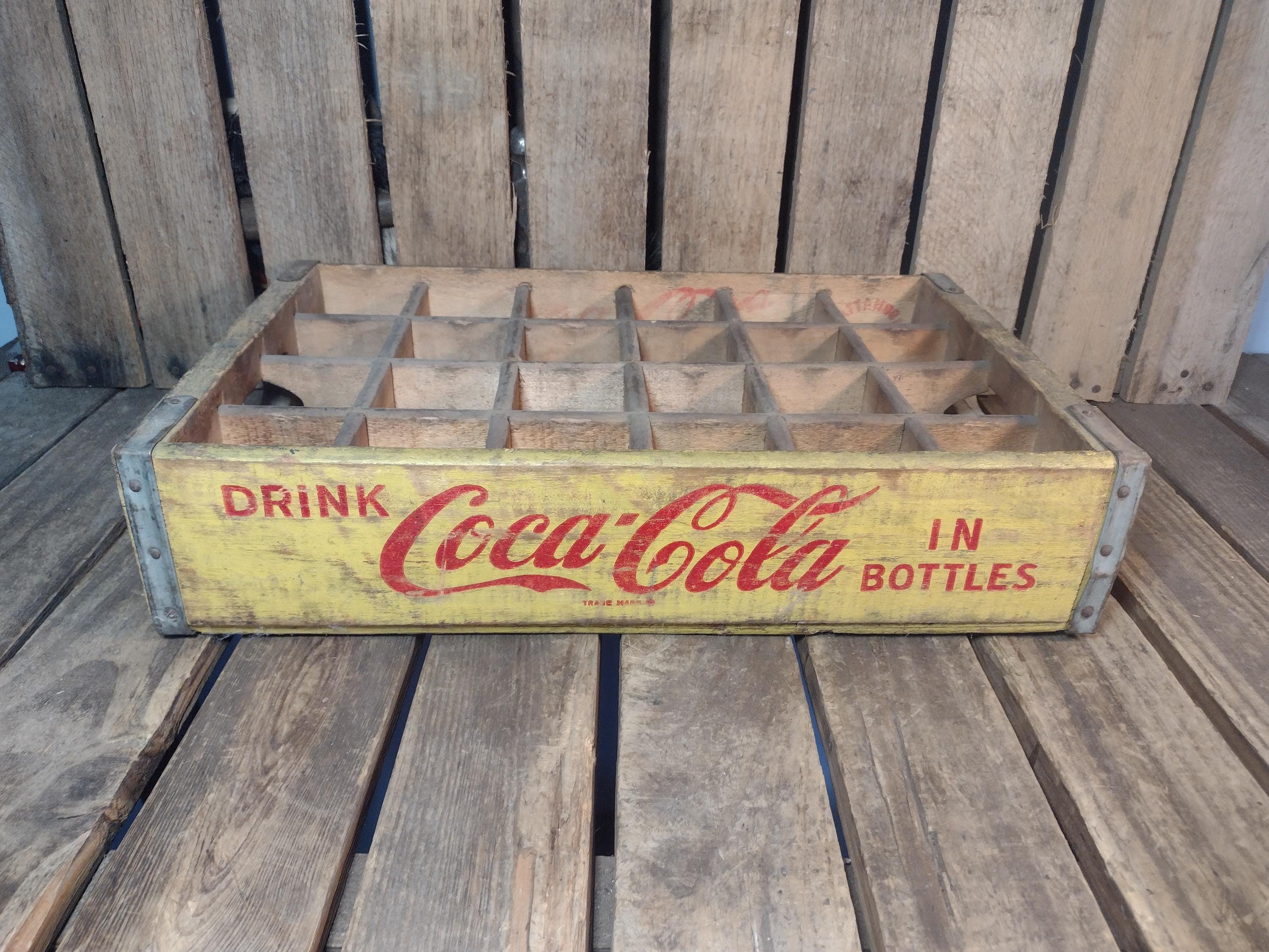 Vintage Coca Cola Wooden Bottle Crate – Yellow Drink in Bottles
