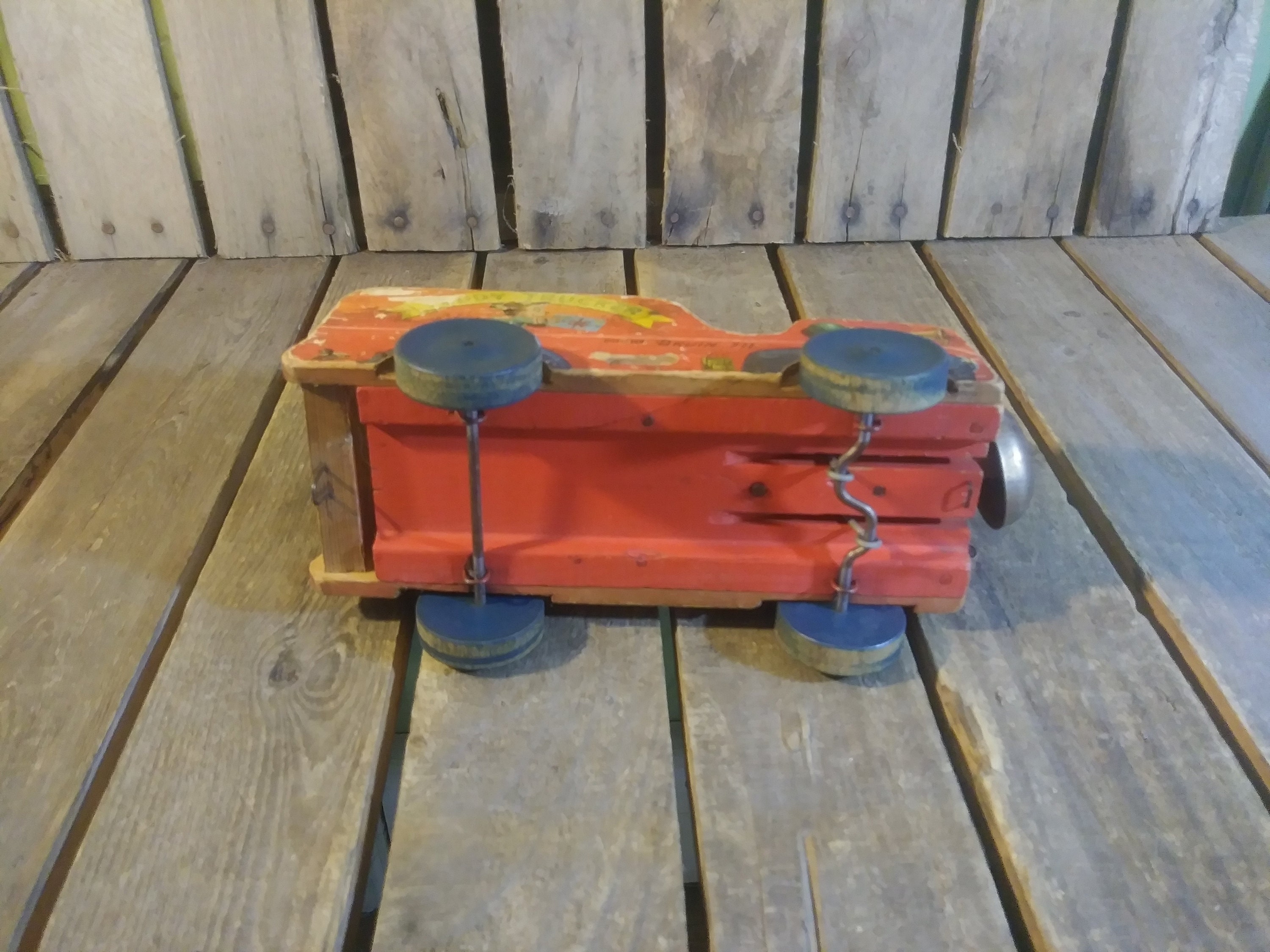 Vintage Teddy Trucker Wooden Toy – Collectible Pull Toy Truck 