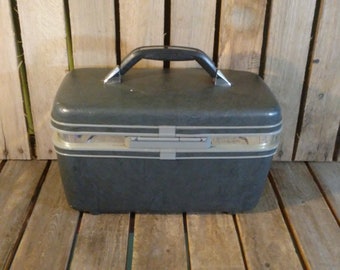 Vintage Samsonite Makeup Train Case Gray Hard Shell Cosmetic Box