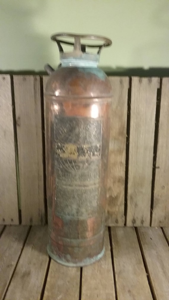 Vintage Copper Fire Extinguisher: Distressed Industrial Decor