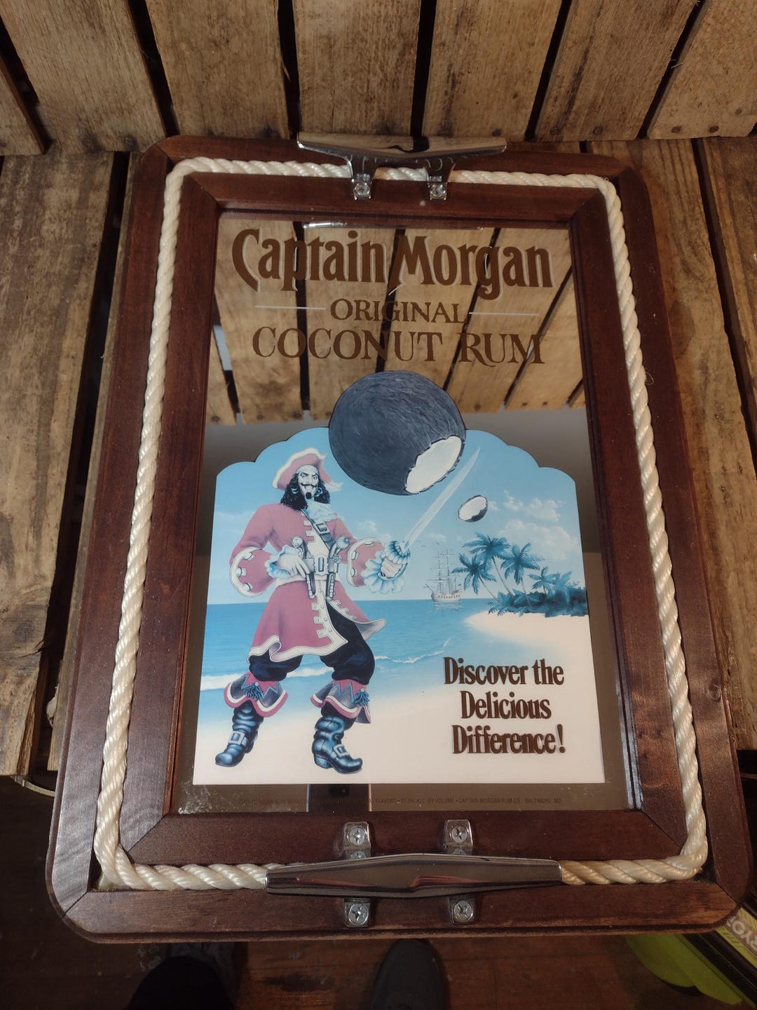 Captain Morgan Coconut Rum Framed Mirror Bar Wall Decor Nautical Pirate ...