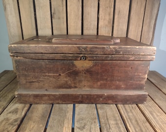 Antique Wooden Tool Box: Rustic Farmhouse Storage Chest - 22.5x13.5x11