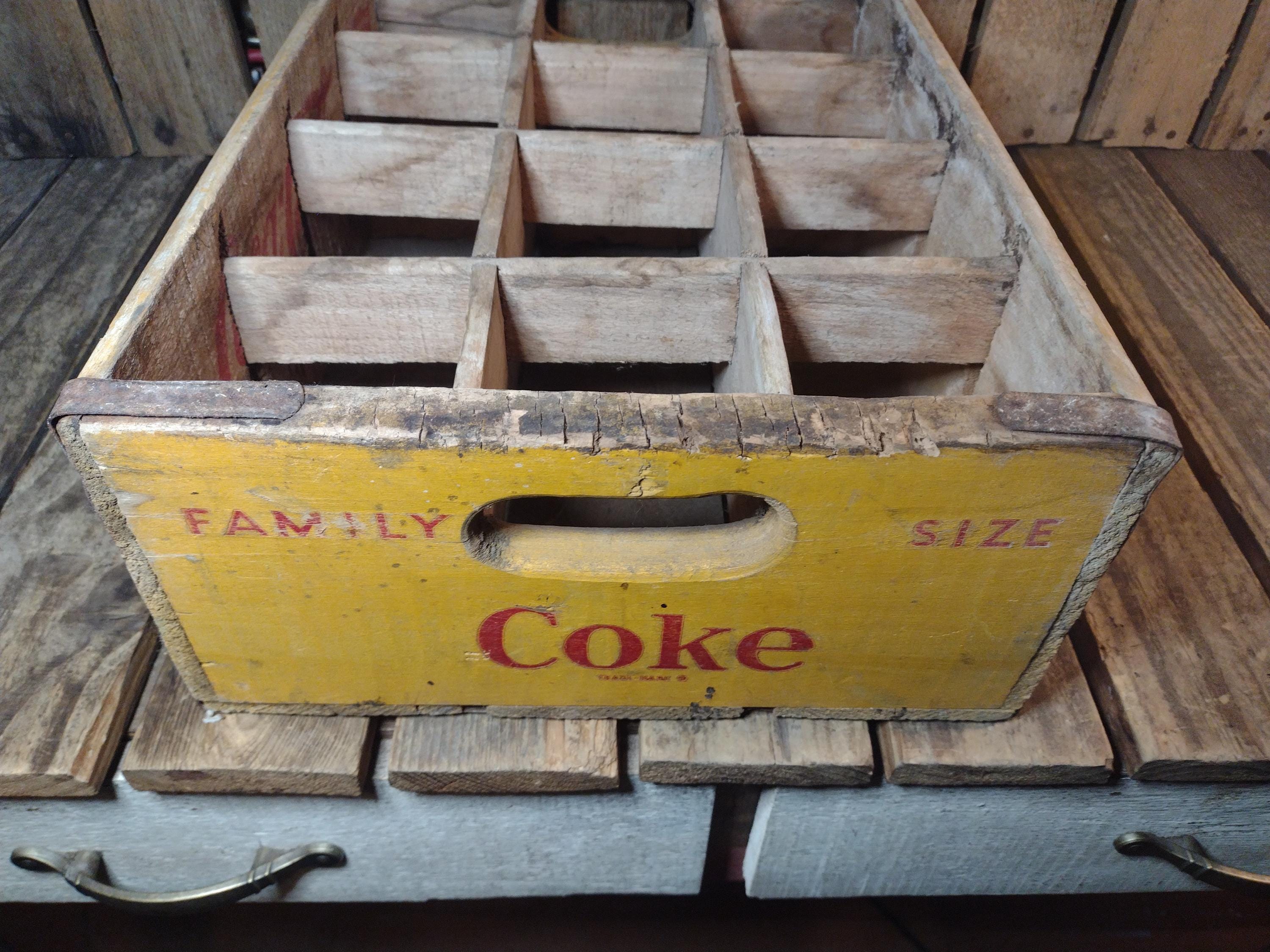 Coca-cola Family Size Wooden Bottle Crate Yellow Advertising Soda
