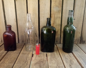 4 Antieke Glazen Flessen