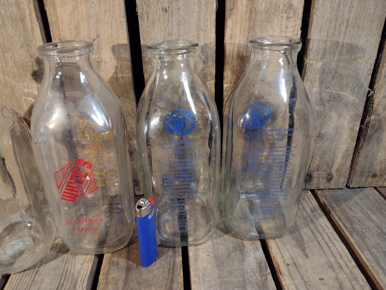 4 Vintage Glass Milk Bottles Etsy