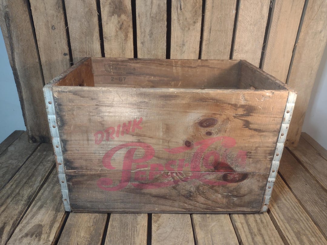 Vintage 1967 Pepsi Wooden Crate With Red Logo – Rustic Soda Pop