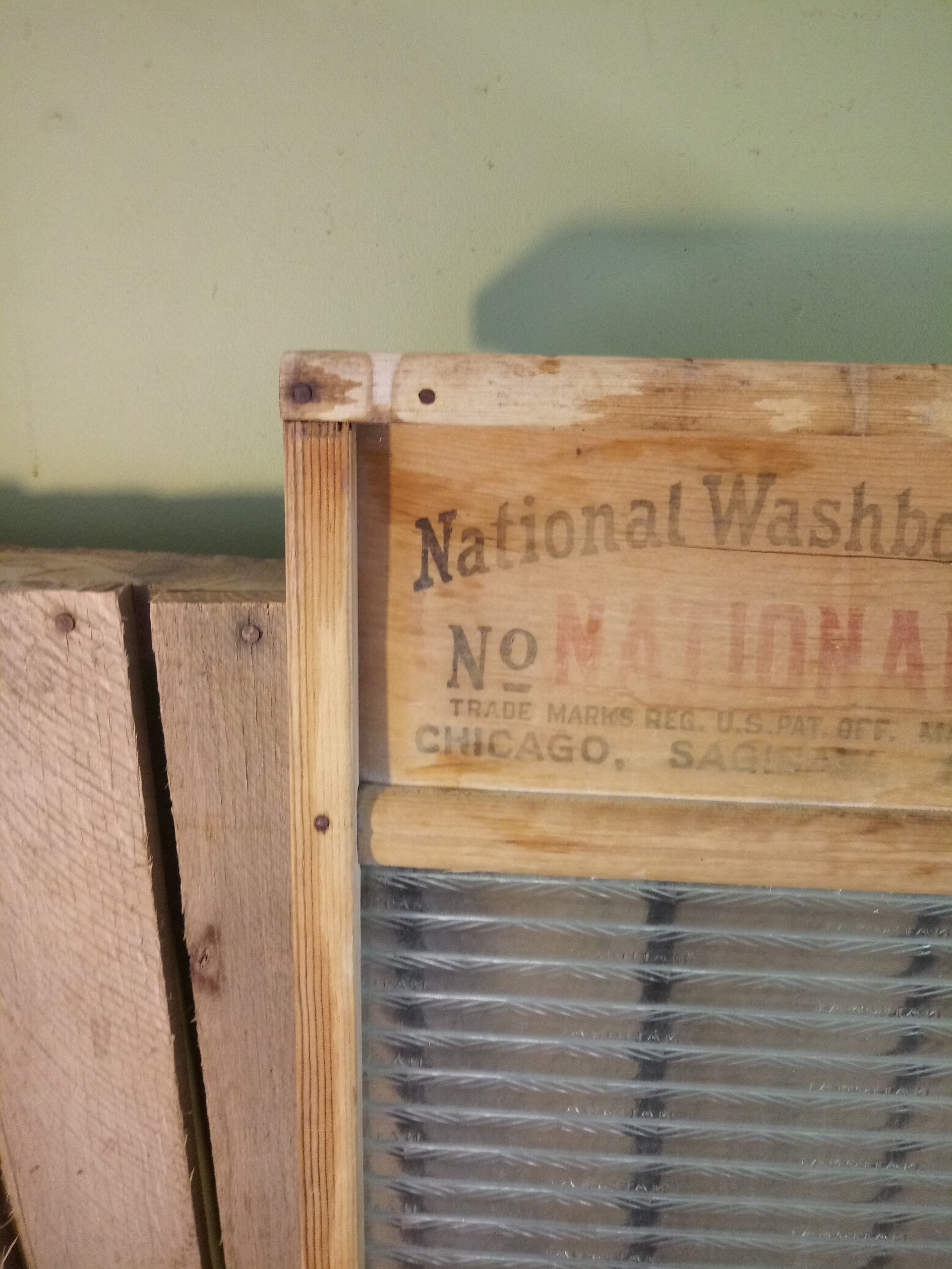 ビンテージウォッシュボード Vintage National Washboard No 802 Large Wooden Galvanized