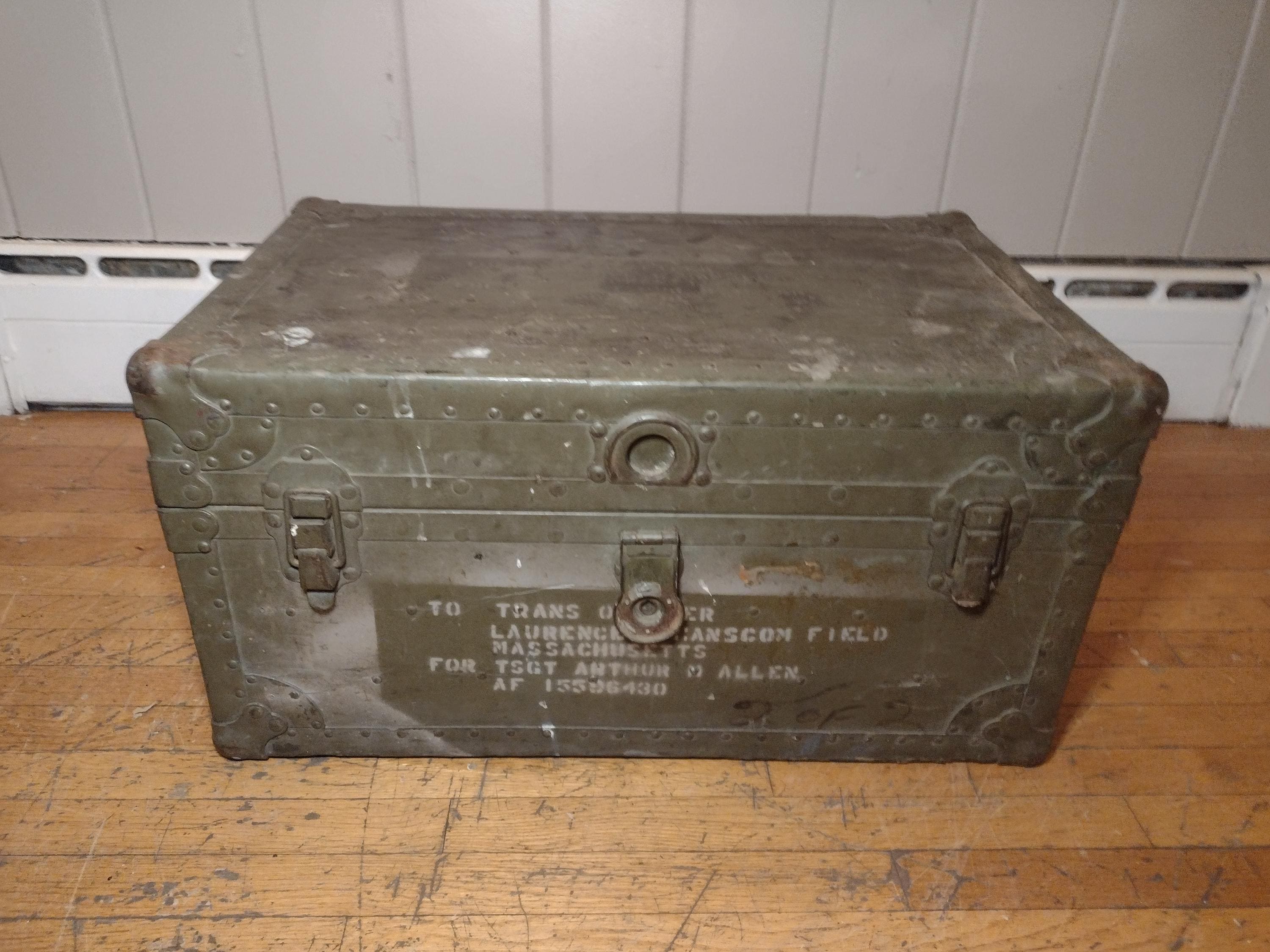 Military Wood and Metal Footlocker Trunk Army Transport Chest