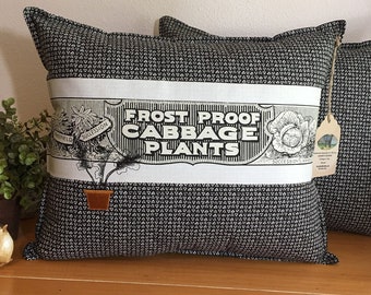 SPECIAL SALE PRICE Modern Farmhouse Cabbage Plant Throw Pillow, Farm Garden Theme, Embroidery, Plants, Geometric Pattern
