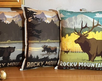 ROCKY MOUNTAIN GROUP National Park Poster Pillows,  Colorado National Parks, Throw Pillow, Retro Posters, Vacation, Travel,