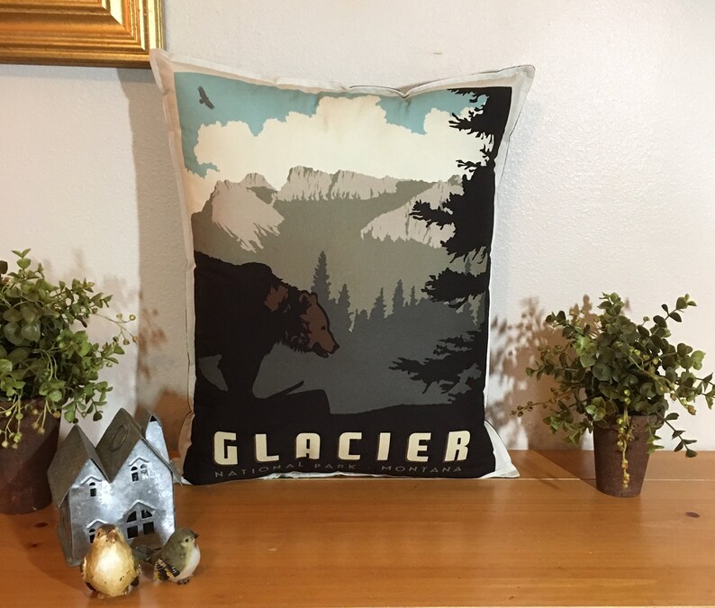 GLACIER GROUP National Park Poster Pillows, Montana National Parks