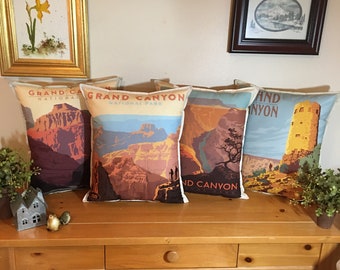 GRAND CANYON GROUP National Park Poster Pillows,  Arizona National Parks, Throw Pillow, Retro Posters, Vacation, Travel,