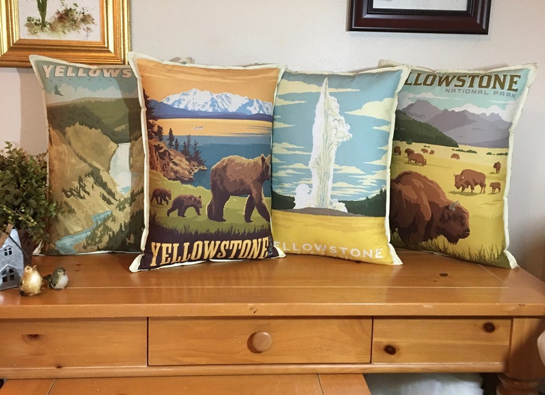 YELLOWSTONE GROUP National Park Poster Pillows , Wyoming National Parks