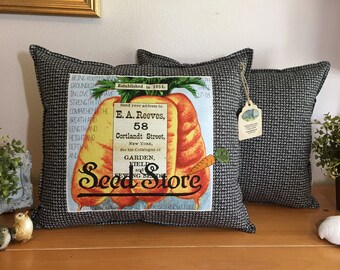 MODERN FARMHOUSE Throw Pillow,  Carrot Seed Store,  Garden Theme, Embroidery, Plants, Charcoal and Ivory Geometric Pattern