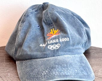 Vtg Salt Lake 2002 Winter Olympics Baseball Cap Hat Washed/Faded Blue Strapback