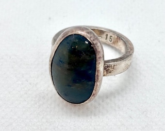 Antique Moss Agate 15 Ct Gold Signed Ring Size 7.75