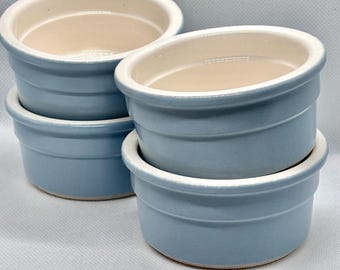 Set of 4 Cermer Ceramic 4oz Ramekins Dessert Custard French Blue Summer Beach